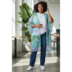 Ashley Stewart Intimates Sheer Floral Robe Kimono Plus Size 3X